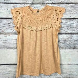 LC Lauren Conrad Peach Lace Flutter Sleeve Blouse XS